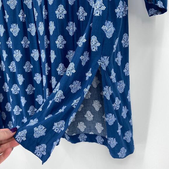 J. Jill Tunic Blouse Women's Size M Blue Floral Mixed Print Bohemian - Picture 6 of 14